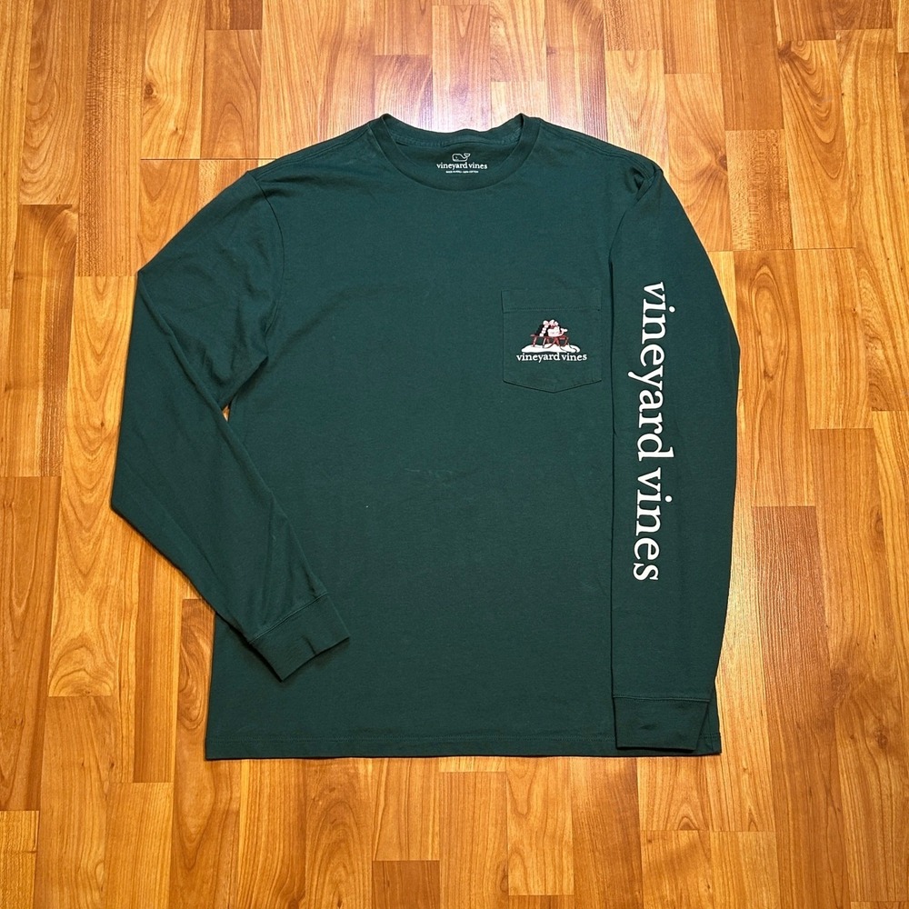 Vineyard Vine Black Labrador Holiday Mens Long Sleeve Pocket T-Shirt Size S
